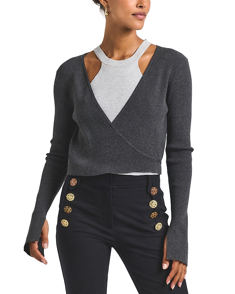Derek Lam 10 Crosby Maren Wrap V Neck Cardigan Sweater In Gray