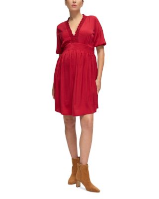 Deep V Smocked Maternity Dress