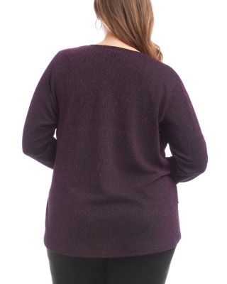 Plus Size Long Sleeve Metallic Knit Side Tie Top