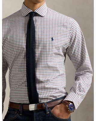 Cotton Stretch Poplin Gingham Check Classic Fit Button Down Shirt