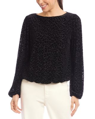 Blouson Sleeve Velvet Burnout Boatneck Top