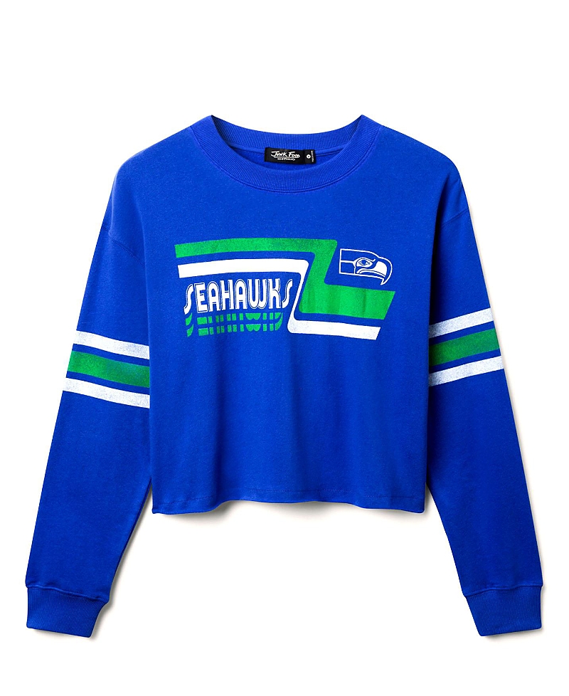 Junk Food Clothing Nfl Women's Seattle Seahawks Retro Crop Fleece Sweatshirt In Blue