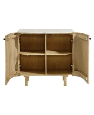 Caldera 33" Curved Solid Wood and Marble Accent Storage Cabinet