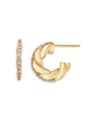 Diamond Pav&eacute; Twist Hoop Earrings in 14K Yellow Gold, 0.57 tcw
