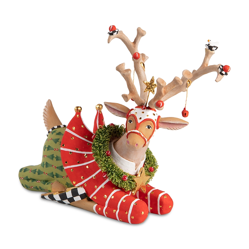 Mackenzie-childs Patience Brewster Dash Away Sitting Prancer Reindeer Figure In Green