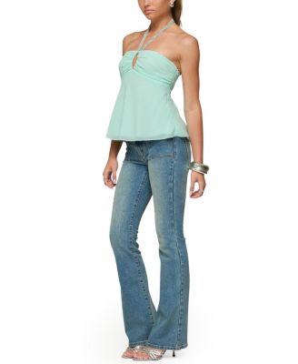 Sequin Chiffon Keyhole Halter Top