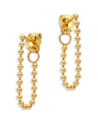 14K Yellow Gold Beads Chain Huggie Hoop Earrings