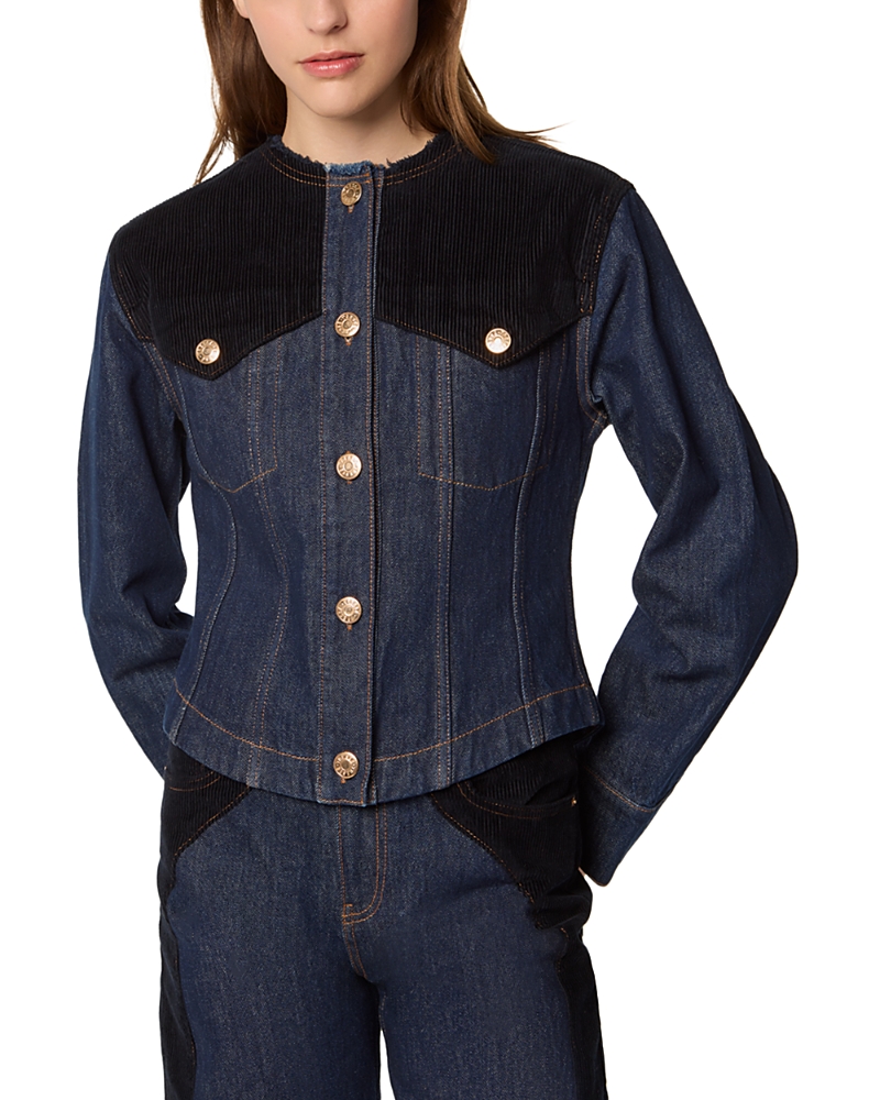 Tressé Tresse Vanto Denim Velvet Trim Jacket In Blue