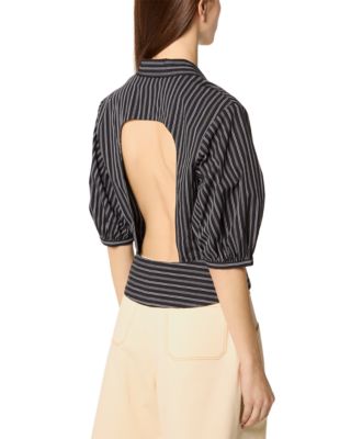Cropped Shirt with Puff Sleeves