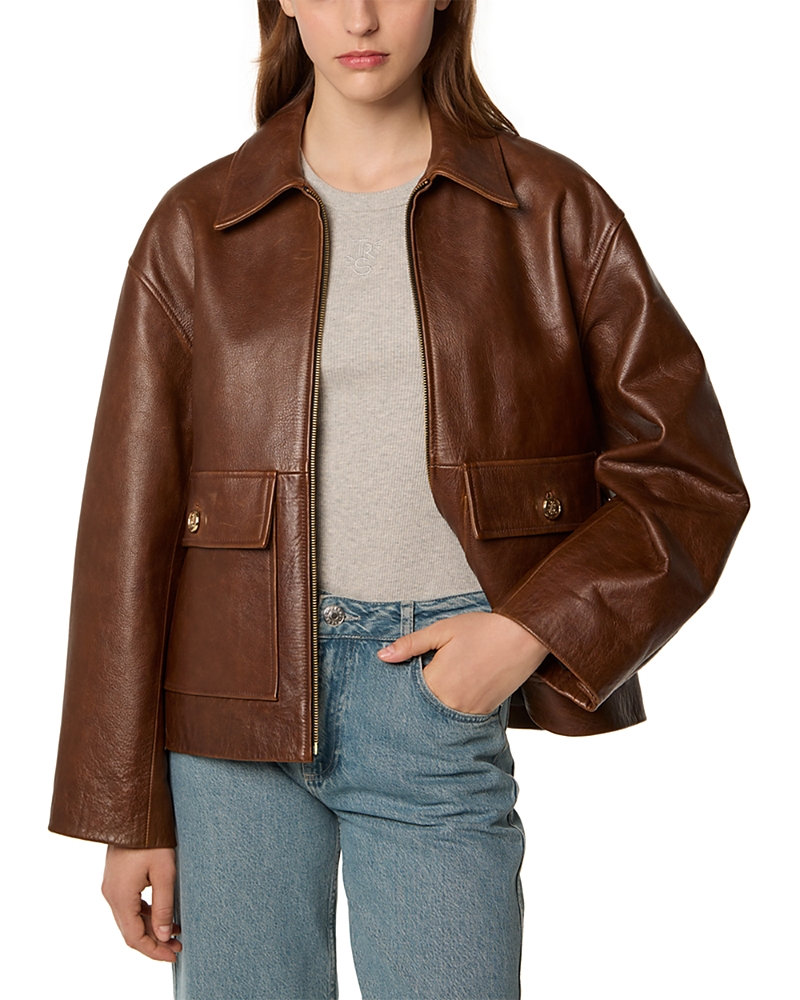 Tressé Tresse Leather Jacket With Storm Flap In Brown