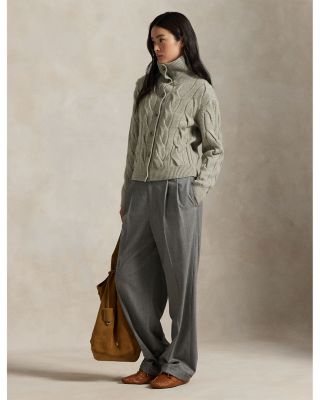 Cable Wool Cashmere Funnelneck Cardigan Sweater