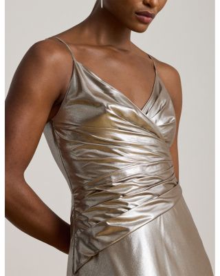 Pleated Metallic Chiffon Sleeveless Gown