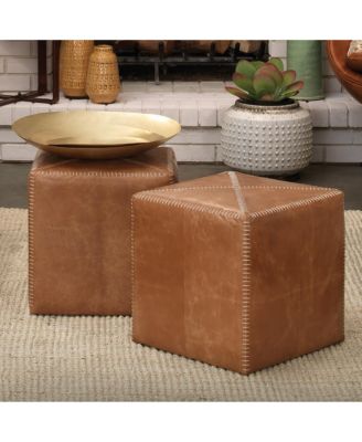 Buff Leather Ottoman