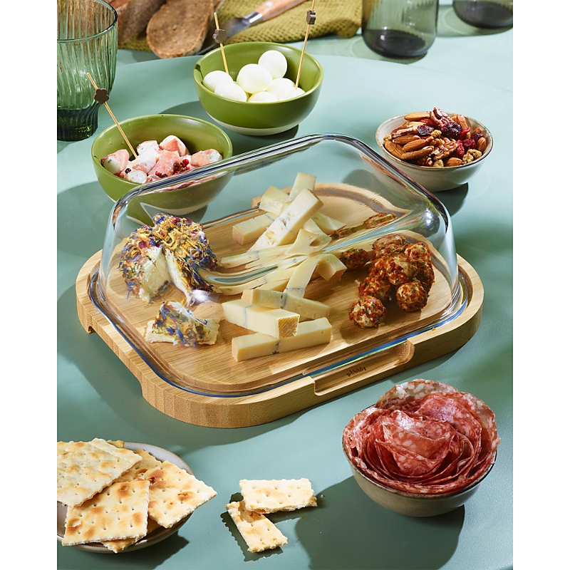 Pebbly Bamboo And Glass Cheese Box In Brown