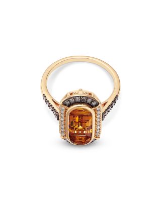 Citrine & Champagne and Brown Diamond Halo Ring in 14K Yellow Gold