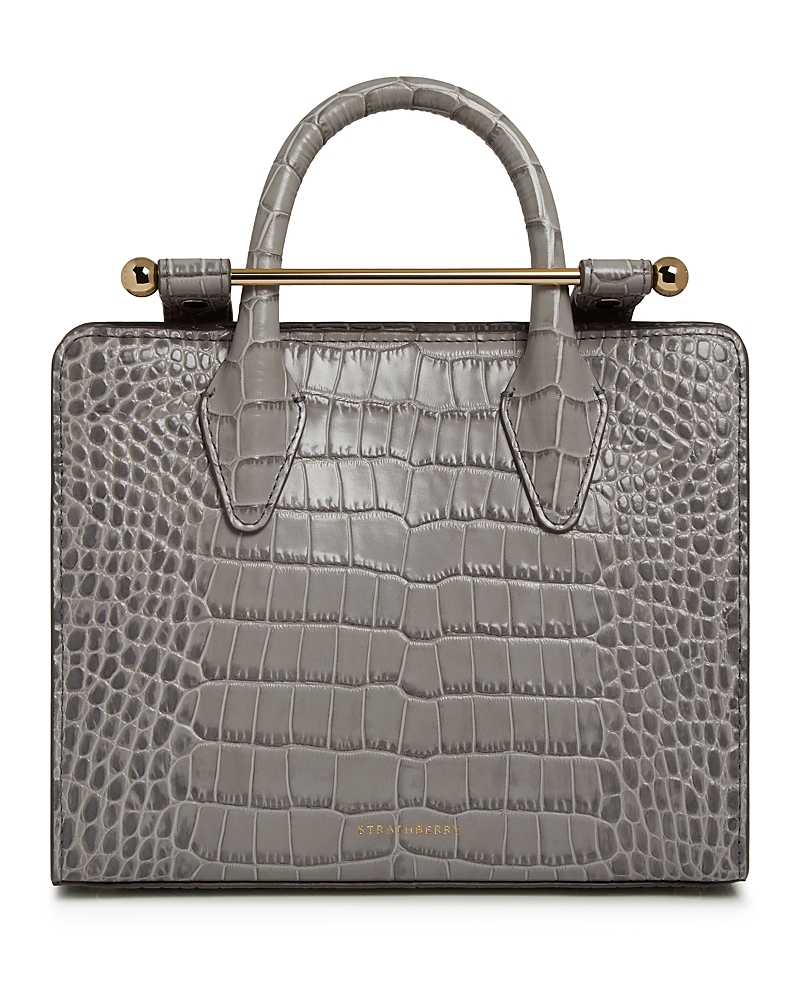 Strathberry Croc Embossed Mini Tote In Gray