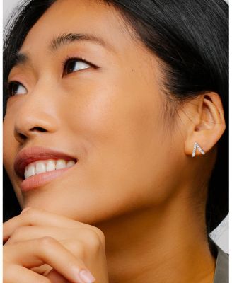  Reversed V Pave Huggie Earrings in 14K White Gold, .24ctw Brilliant Round Lab Grown Diamonds