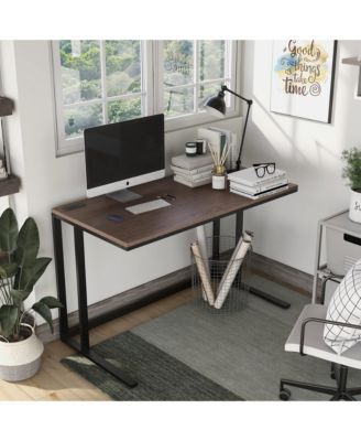 Sanford Steel Base Two-Tone Writing Desk with USB Ports and Outlets