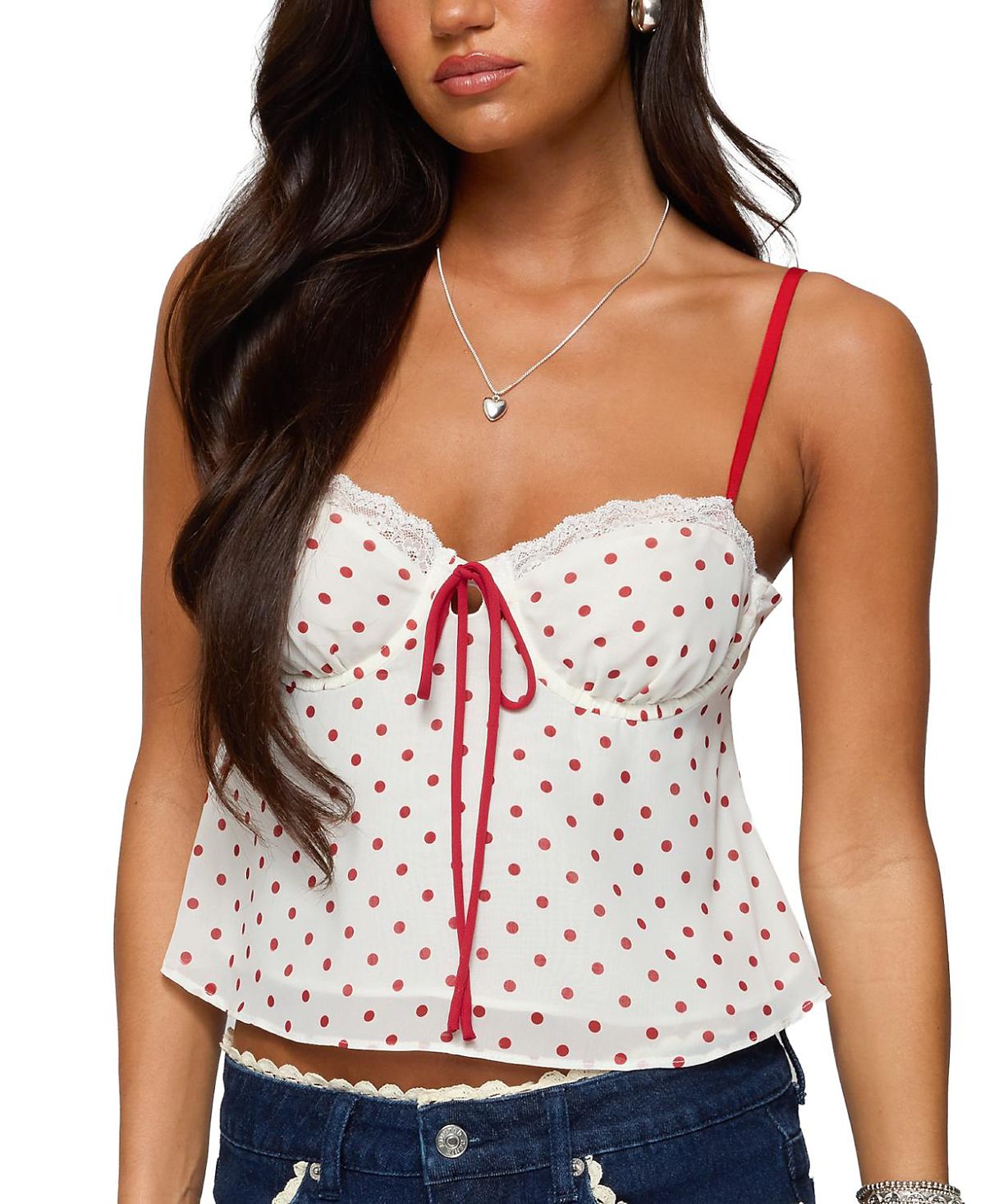 Edikted Contrast Polka Dot Cupped Chiffon Top