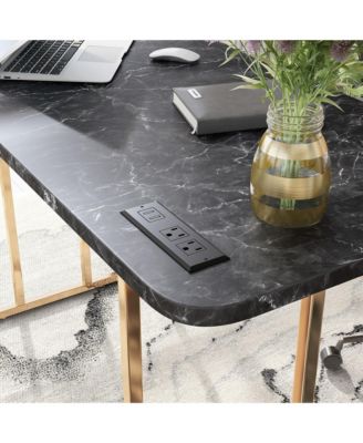 Yates Faux Marble Top Desk with USBs and Outlets