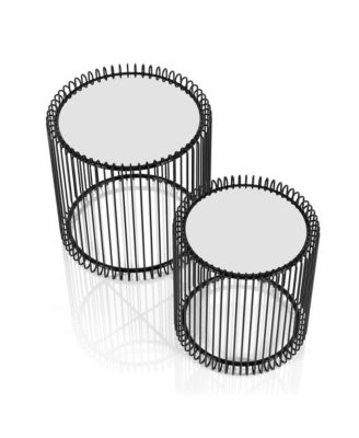 Nant Mirrored Glass Top Nesting Table with Curved Cage Base, Set of 2
