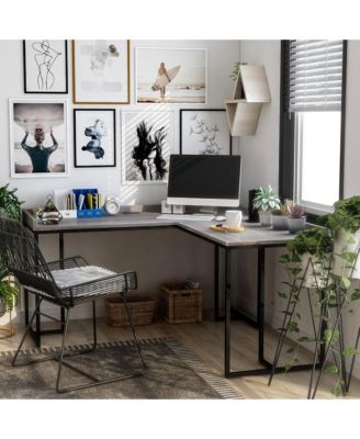 Hinsdale Metal Base L-Shaped Computer Desk with USB Port and Outlet