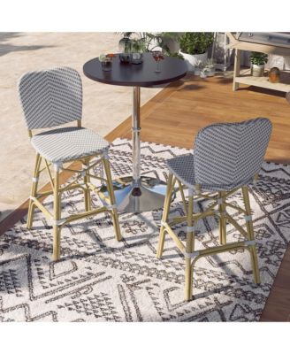 Colfer Aluminum and PE Wicker Patio Bar Chairs, Set of 2