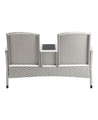 Outdoor PE Wicker Patio Conversation Loveseat with Built-in Glass End Table