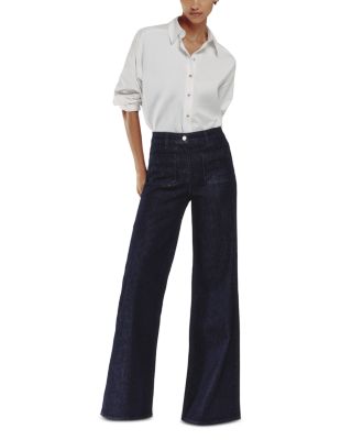 in Bella Wide Patch Pocket Jeans in Mid Blue