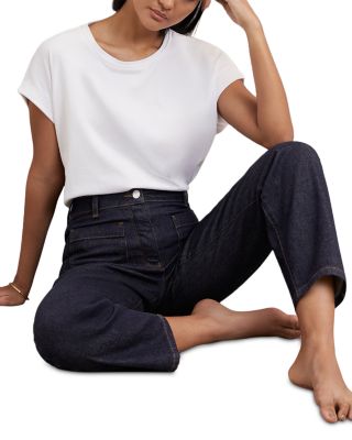 Petites Marcie Straight Patch Pocket Jeans in Dark Blue