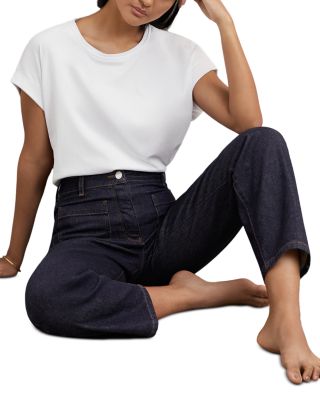 Marcie Straight Patch Pocket Jeans in Dark Blue