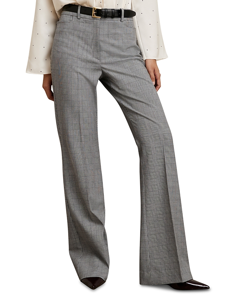 Reiss Petite Check Flare Leg Pants In Gray