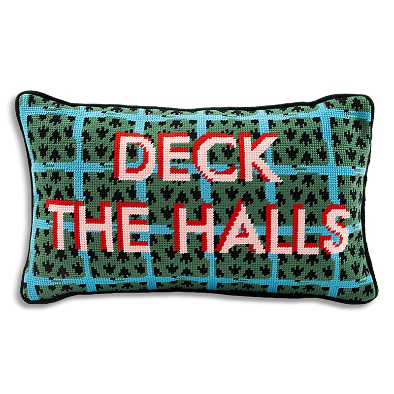 Furbish Studio Deck The Halls Needlepoint Pillow In Green