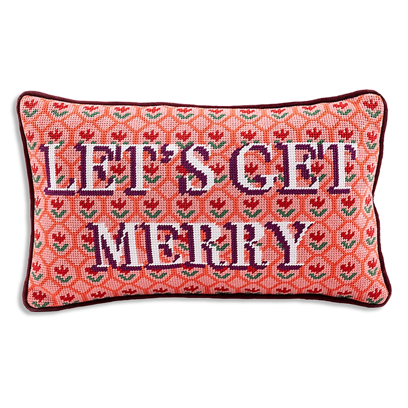 Furbish Studio Let's Get Merry Needlepoint Pillow In Red