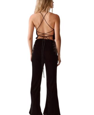 Star Embellished Velvet Flared Pants