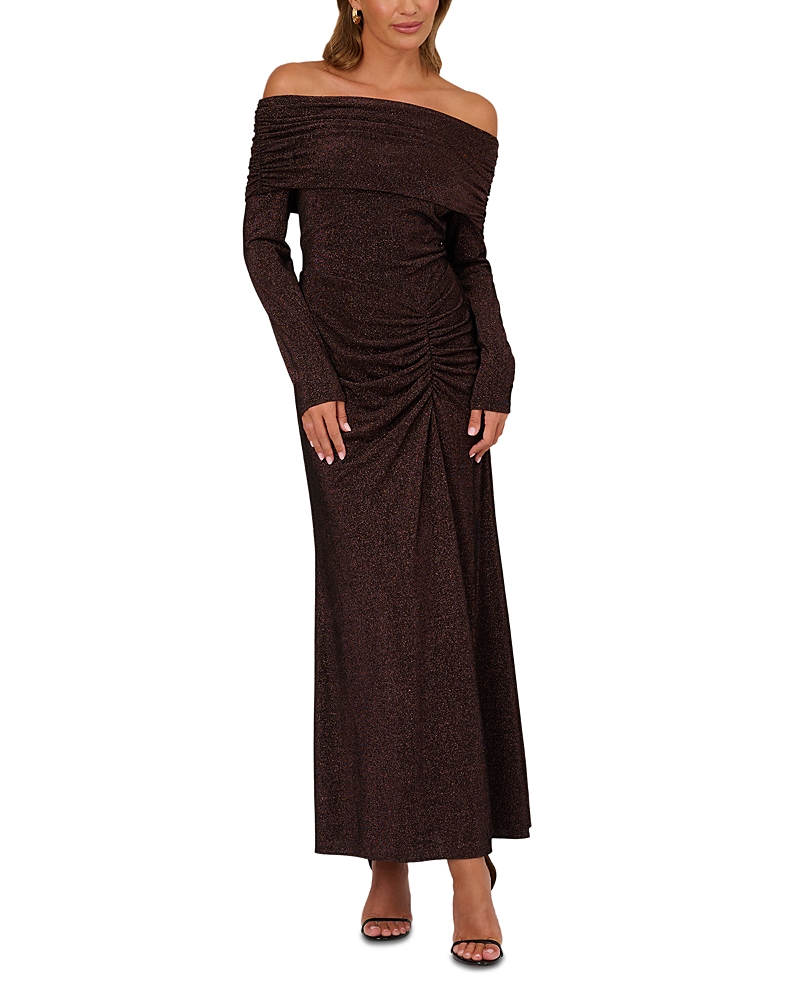 Adrianna By Adrianna Papell Metallic Knit Ruched Dress