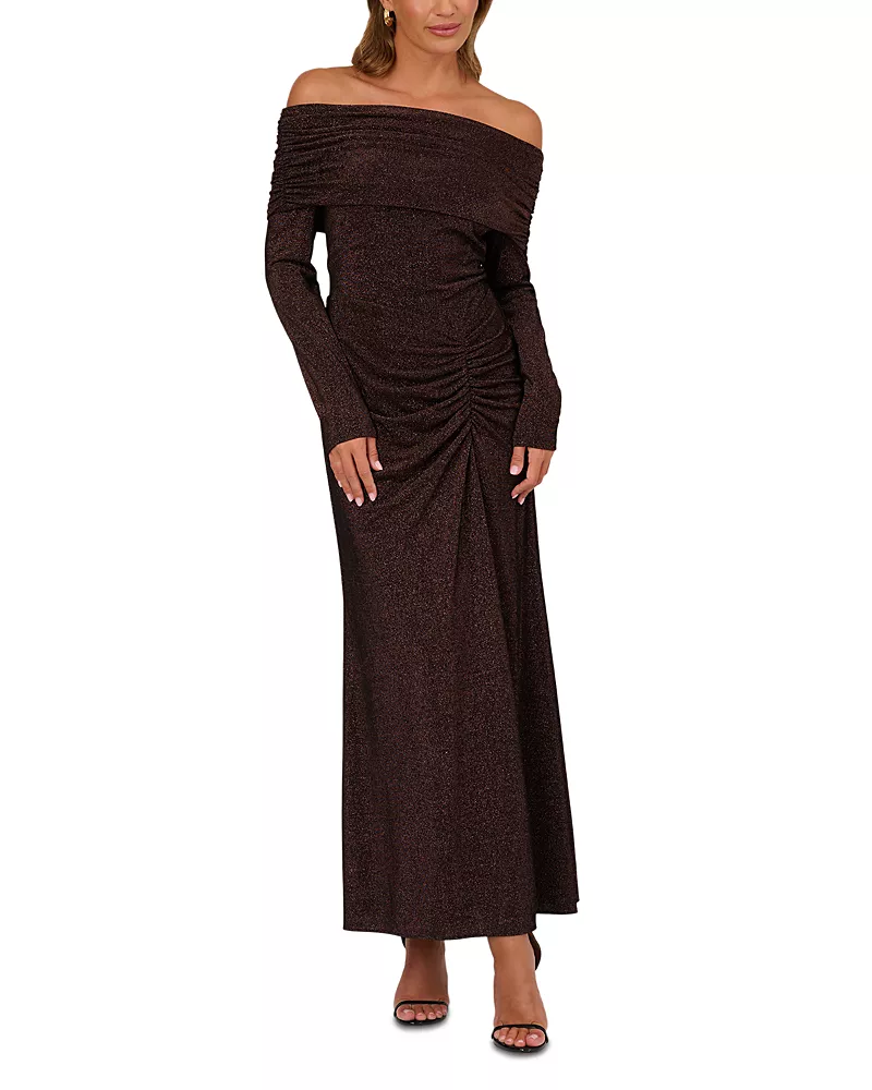 Adrianna By Adrianna Papell Metallic Knit Ruched Dress