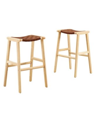 Saoirse Leather Wood Bar Stool, Set of 2