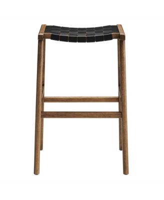 Saoirse Leather Wood Bar Stool, Set of 2