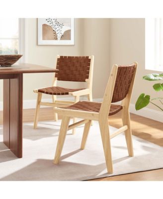 Saoirse Leather Wood Dining Side Chair, Set of 2