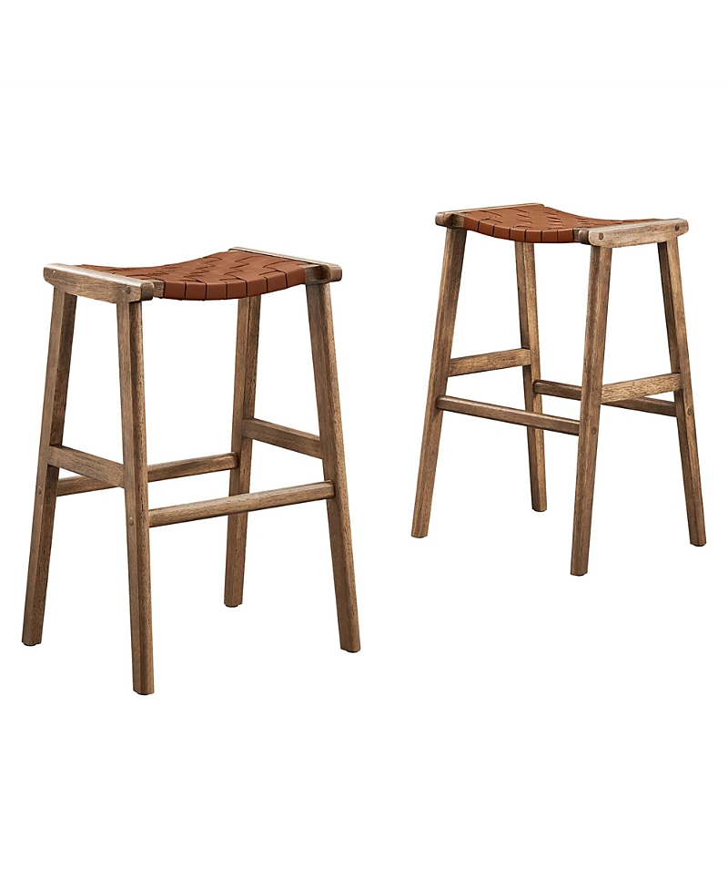 Modway Saoirse Leather Wood Bar Stool, Set Of 2 In Brown