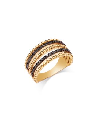 Black Diamond and 14K Yellow Gold Beaded Multi Row Ring, 0.33 tcw