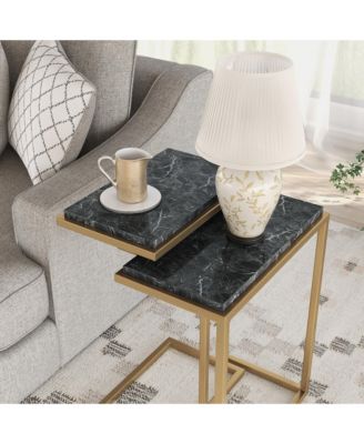 Byra Faux Marble Top Stackable Nesting Table, 2-Piece