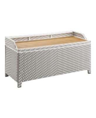 Tomkins Aluminum and PE Wicker Slatted Seat Outdoor Storage Bench