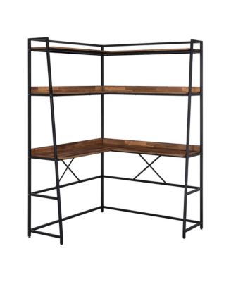 Dwen Steel Base 2-Shelf Corner Writing Desk with USB Port and Power Outlet