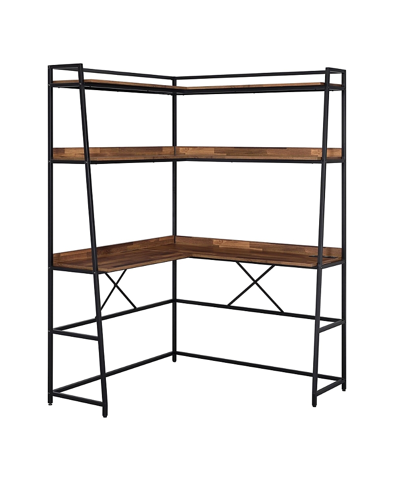 Furniture Of America Dwen Steel Base 2-shelf Corner Writing Desk With Usb Port And Power Outlet In Brown