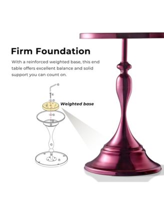 Knoll 16" Iron Round End Table with Geometric Pattern Top and Trumpet Base