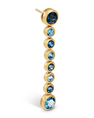 London Blue Topaz & Blue Topaz Bezel Set Linear Earrings in 14K Yellow Gold