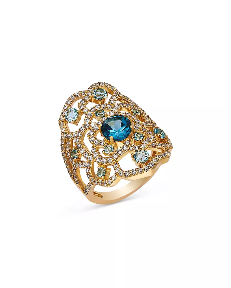 Bloomingdale's Fine Collection London Blue Topaz, Blue Topaz & Diamond Flower Statement Ring in 14K Yellow Gold