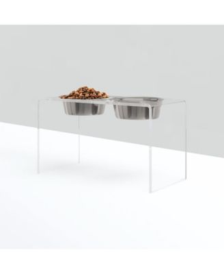 Tall Double Bowl Pet Feeder with Metal Bowls